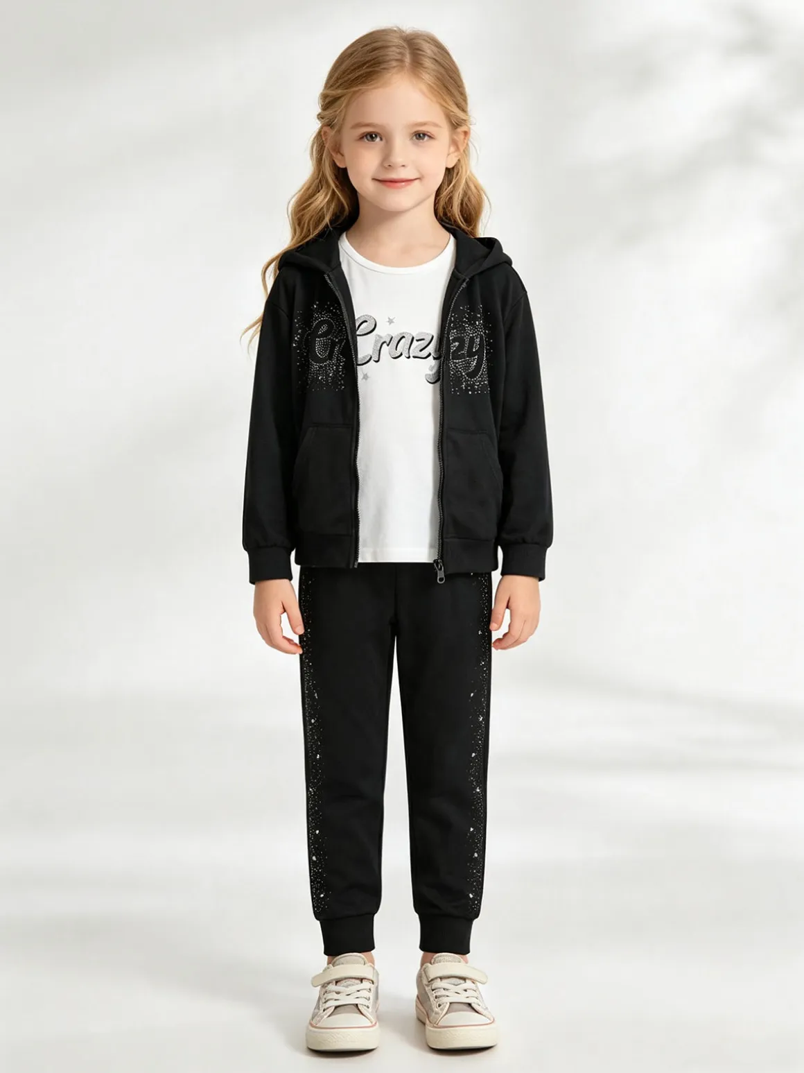 Yes! Do Kid'S Completo 3 pezzi da bambina con strass e borchie - nero