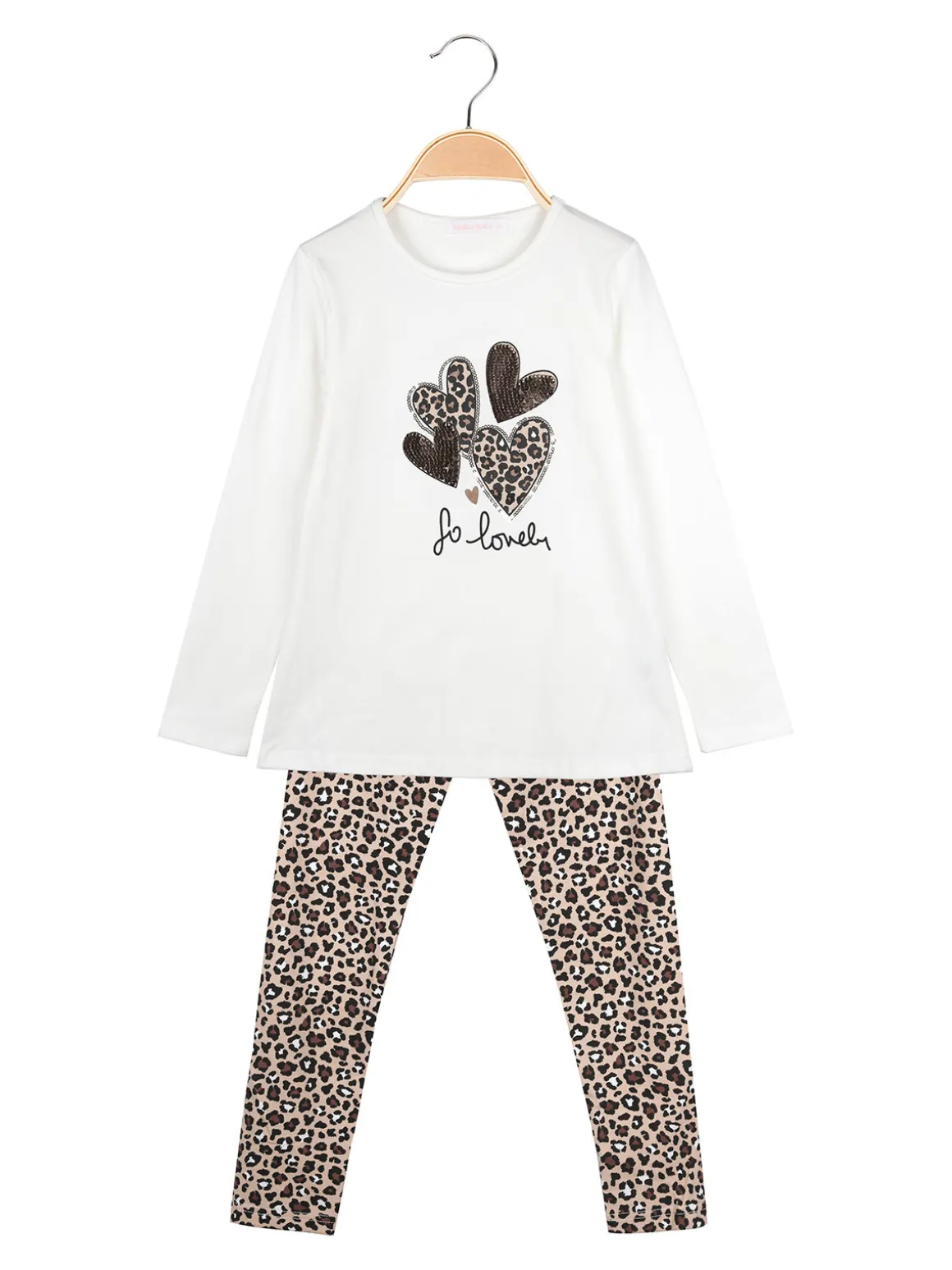 Yes! Do Kid'S Completo 2 pezzi da bambina con maglietta e leggings animalier - bianco
