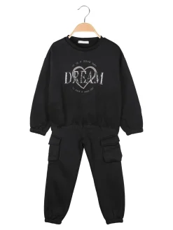 Yes! Do Kid'S Completo tuta da bambina felpata 2 pezzi con pantaloni cargo - nero
