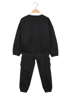 Yes! Do Kid'S Completo tuta da bambina felpata 2 pezzi con pantaloni cargo - nero