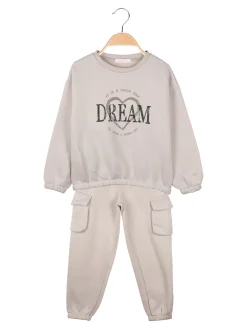 Yes! Do Kid'S Completo tuta da bambina felpata 2 pezzi con pantaloni cargo - beige