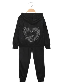 Yes! Do Kid'S Completo tuta 3 pezzi da bambina con felpa brillantinata e strass - nero
