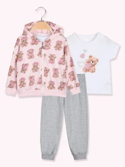 Yes! Do Kid'S Completo tuta 3 pezzi da neonata con cappuccio e zip - rosa