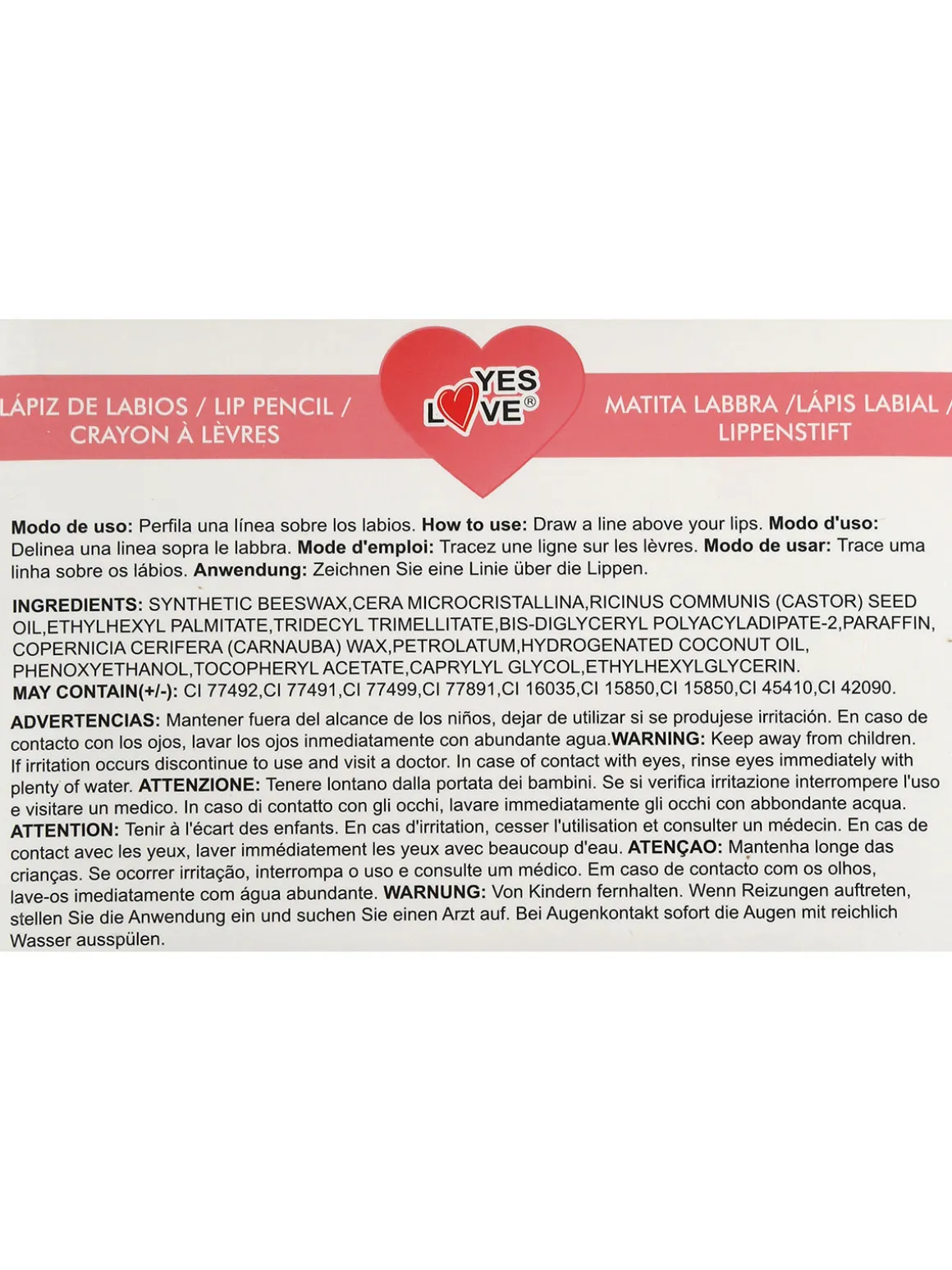 Yes Love Cosmetics Matita labbra con temperino incorporato