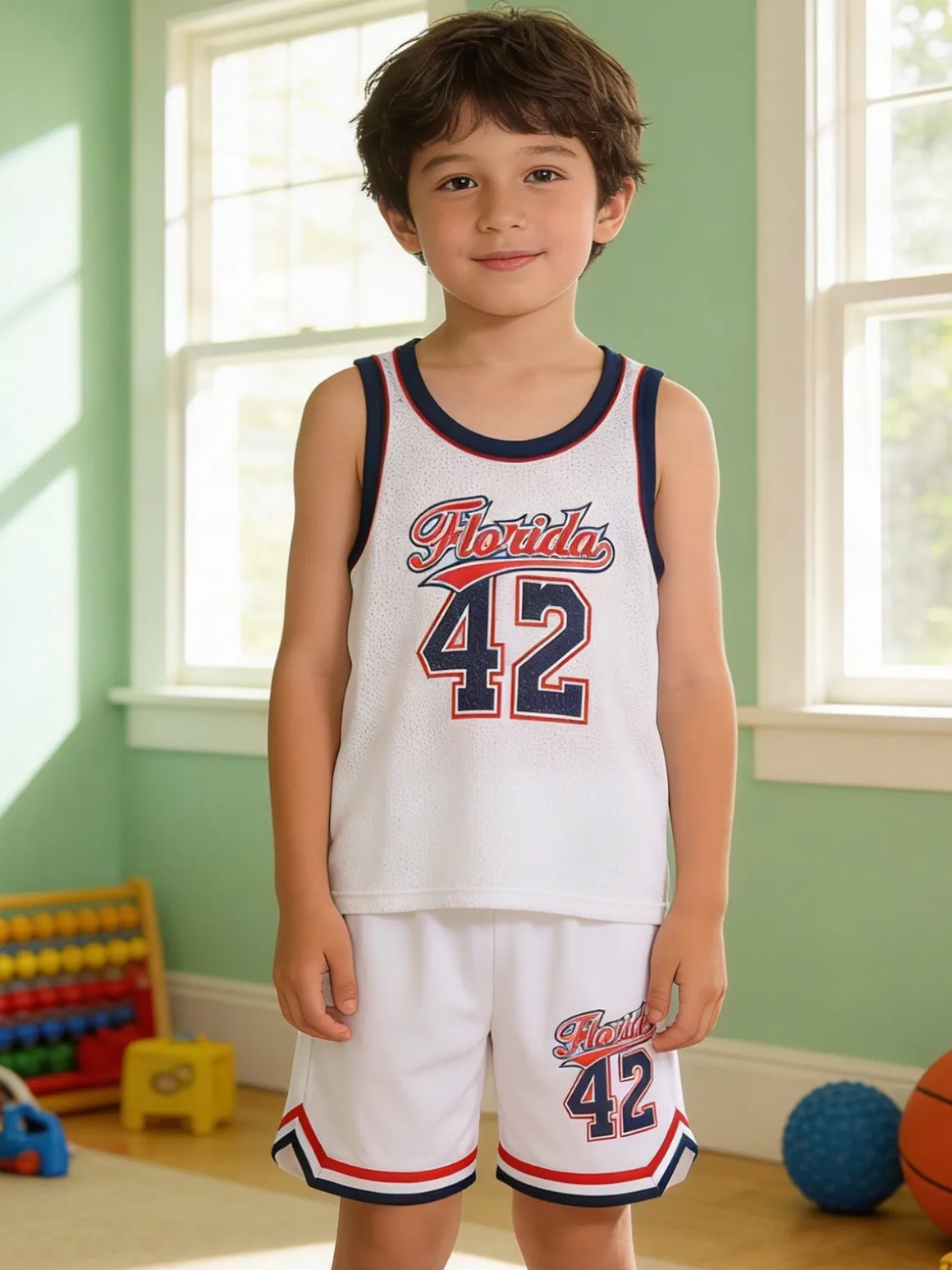 Yi Boy Completo corto da bambino con canotta sportiva e bermuda - bianco