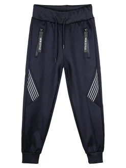 Yi Boy Pantaloni da bambino con coulisse e polsini - blu scuro