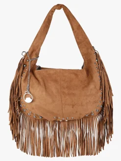 You Young Coveri Borsa a spalla da donna con frange e borchie - marrone