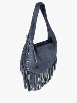 You Young Coveri Borsa a spalla da donna con frange e borchie - blu scuro