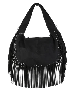 You Young Coveri Borsa a spalla da donna con frange e borchie - nero