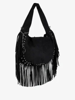 You Young Coveri Borsa a spalla da donna con frange e borchie - nero