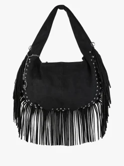 You Young Coveri Borsa a spalla da donna con frange e borchie - nero