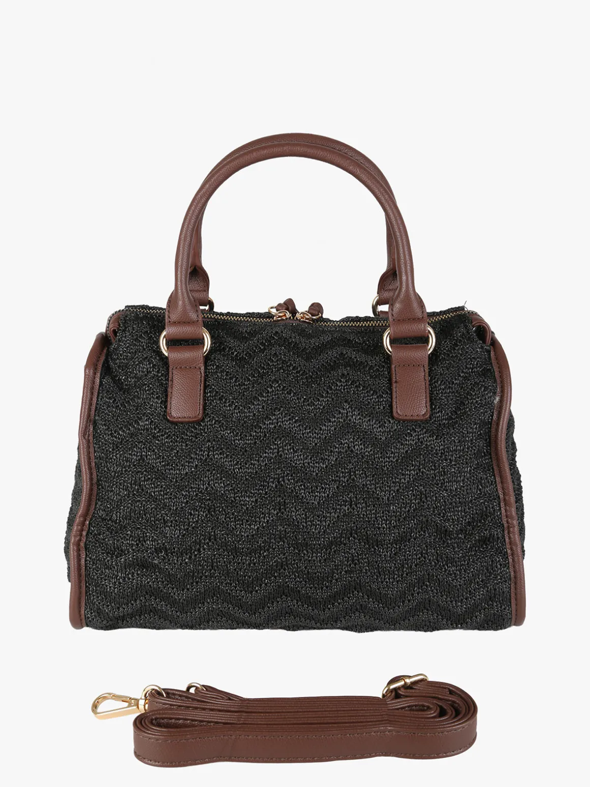 You Young Coveri Borsa bauletto da donna in maglia intrecciata con dettagli in ecopelle - nero