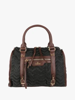 You Young Coveri Borsa bauletto da donna in maglia intrecciata con dettagli in ecopelle - nero