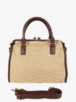 You Young Coveri Borsa bauletto da donna in maglia intrecciata con dettagli in ecopelle - beige