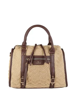 You Young Coveri Borsa bauletto da donna in maglia intrecciata con dettagli in ecopelle - beige