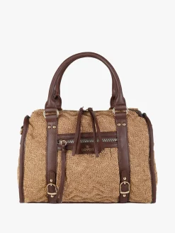 You Young Coveri Borsa bauletto da donna in maglia intrecciata con dettagli in ecopelle - marrone