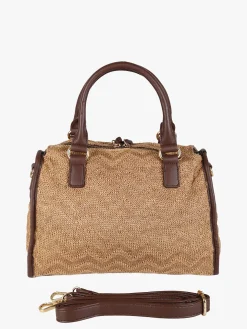 You Young Coveri Borsa bauletto da donna in maglia intrecciata con dettagli in ecopelle - marrone