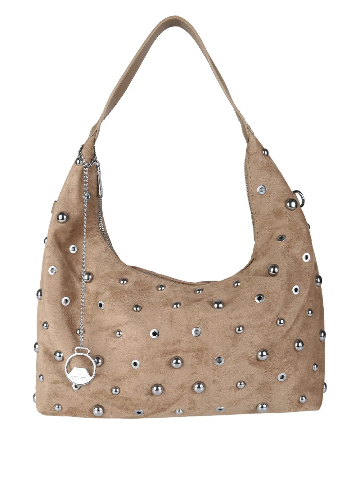 You Young Coveri Borsa hobo da donna in tessuto scamosciato con borchie - khaki