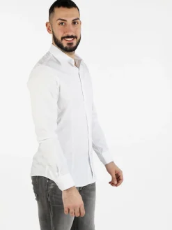 Y.Two Camicia da uomo in misto cotone a maniche lunghe