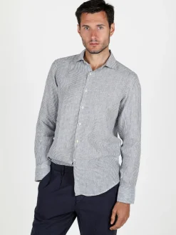 Y.Two Camicia in lino da uomo a fantasia rigata