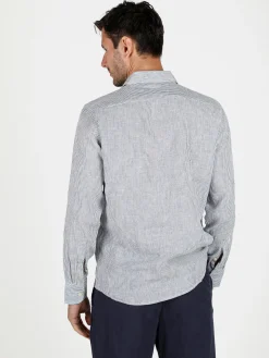 Y.Two Camicia in lino da uomo a fantasia rigata