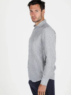 Y.Two Camicia in lino da uomo a fantasia rigata