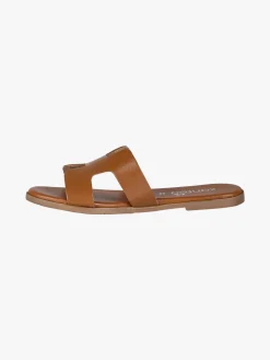 Zantea Ciabatte in pelle da donna con fascia ad H - marrone