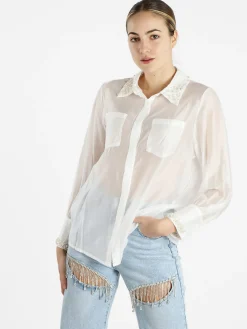 Zayla Camicia donna a maniche lunghe con applicazioni di perle